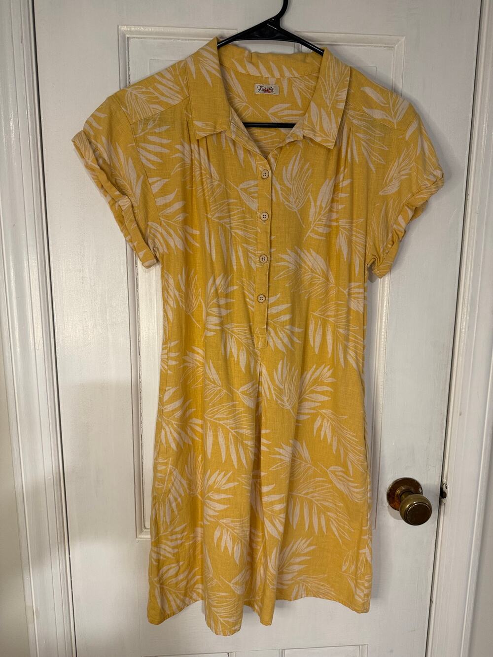 Faherty Yellow Hana Dress Front Button Linen/Cotton Size S